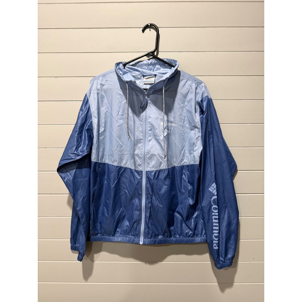 Columbia Flash Forward Men M Blue Colorblock Hooded Windbreaker Jacket XL0065